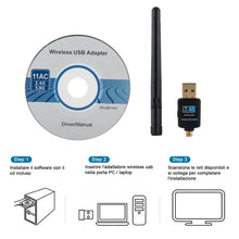 Carica l&#39;immagine nel visualizzatore di Gallery, Adattatore Antenna USB WiFi Chiavetta Wifi con 2dBi 600Mbps - Ilgrandebazar