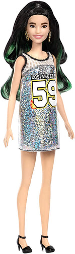 Barbie- Fashionistas Bambola con Vestito Argento Glitter, FXL50