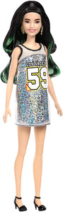 Barbie- Fashionistas Bambola con Vestito Argento Glitter, FXL50