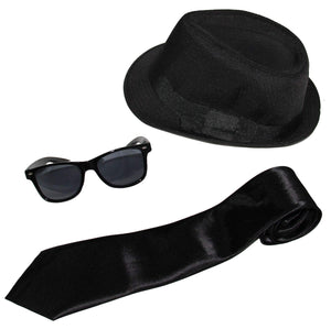 Foxxeo 3 Pezzi Brothers of Blues Costume Set Felt Hat Occhiali... - Ilgrandebazar
