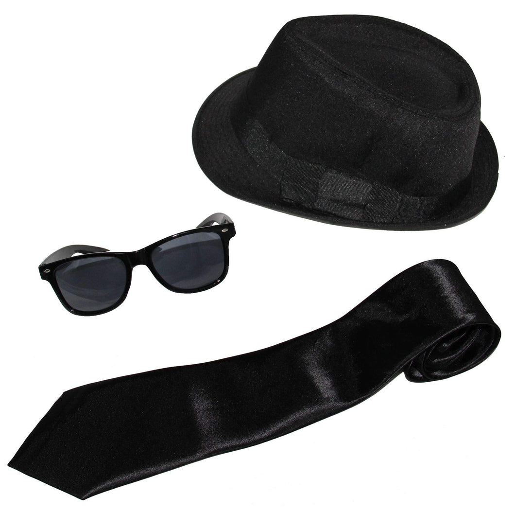 Foxxeo 3 Pezzi Brothers of Blues Costume Set Felt Hat Occhiali... - Ilgrandebazar