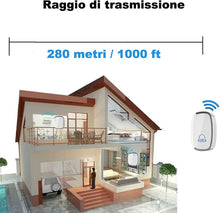 Carica l'immagine nel visualizzatore di Gallery, YYQ Campanello Senza Fili da Esterno Impermeabile IP44, Wireless Doorbell con Raggio d’Azione 300M, Indicatore LED, 1 Trasmettitore Pulsante e 2 Ricevitori, 5 Volume Regolabile, 36 Suonerie (Bianco)