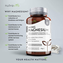 Carica l&#39;immagine nel visualizzatore di Gallery, Magnesio Citrato 1480mg con 440mg di Magnesio Puro Elementare per Dose - 180 Capsule Vegane - Fornitura da 90 Giorni - Integratore di Magnesio Prodotto nel Regno Unito da Nutravita