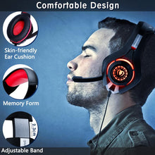 Carica l&#39;immagine nel visualizzatore di Gallery, Beexcellent GM-1, Cuffie da gaming con microfono e Bass stereo, Cancellazione del rumore, Controllo del volume, Illuminazione a LED, Colore Rosso