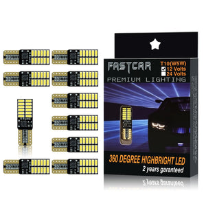 Fastcar 10pcs 194 W5W T10 led canbus no error cuneo lampadine 24 T10, Bianca - Ilgrandebazar