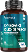 Carica l'immagine nel visualizzatore di Gallery, Omega 3 Softgels - Omega 3 2000mg Alto Dosaggio - Olio di Pesce Omega 3 Capsule (4 Mesi di Fornitura) con 660mg di EPA e 440mg di DHA - Olio di Pesce 100% Naturale - Fish Oil Senza Glutine e Lattosio