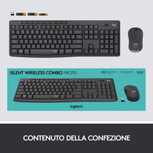 Carica l'immagine nel visualizzatore di Gallery, Logitech MK295 Kit Mouse e Tastiera Wireless, Tecnologia Silenttouch, Tastierino Numerico, Tasti Scelta Rapida, Tracciamento Ottico, Ricevitore USB Nano, Layout Italiano Qwerty, Grigio