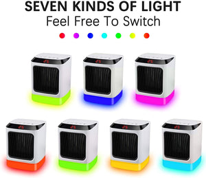 Termoventilatore da bagno basso consumo con telecomando e timer, termoventilatore ceramica portatile elettrico 800W stufetta elettrica basso consumo Termostato con LED luci 7 colori (Giallo)