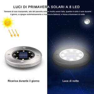 QSSTech Luci Solari Giardino 8 LED,Luci led da 4 Pezzi Bianco Freddo