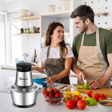 Carica l'immagine nel visualizzatore di Gallery, NWOUIIAY Tritatutto Elettrico 600 W con 2L Ciotola in Acciaio Inox 2 Velocità con 4 Lame Affilate Frullatore Tritatutto con Motore Potente Robot da Cucina per Frutta Verdura Carne Spezie