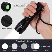 Carica l&#39;immagine nel visualizzatore di Gallery, Tattico torcia CREE LED 2000LUMEN super luminoso regolabile Focus XML T6 Torcia portatile campeggio impermeabile 5 modalità luce, Carica USB con 2 batterie