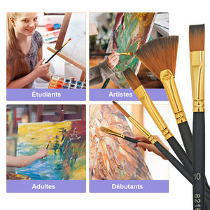 Set 12 Pennelli Professionali Per Pittura - Acrilico E Olio, Manico In Legno, Per Artisti - Foto 8