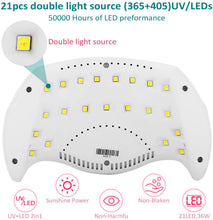 Carica l'immagine nel visualizzatore di Gallery, NAVANINO Lampada UV LED, Può Curare Rapidamente i Raggi UV Gel gel Costruttore/LED 48W Potenza Massima Viene Fornito con 2 Bastone Per Levigatura Timer Preimpostati (30s,60s,99s) (bianca)