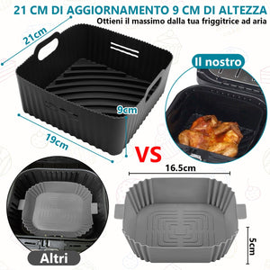 3 Teglie In Silicone Per Friggitrice Ad Aria - Vaschette Riutilizzabili Antiaderenti, Alta Capacità - Foto 2