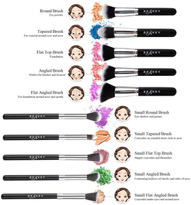 Pennelli Make Up BEAKEY Premium synthetic pennelli trucco fondazione cipria fard, ombretto, Set di pennelli make up, kit con spugnetta e Brush Egg (10 + 2 pezzi, nero/argento)