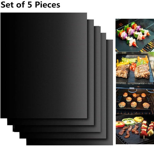 EXTSUD BBQ Griglia Tappetini 40x33cm Set 5 Pz Stuoie Barbecue Antiaderente Riutilizzabili Senza-PFOA Resistente al Calore per Griglia a Carbone Gas Weber Forno Elettrico Adatto per Carne Pesce Verdure