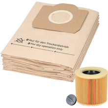 Carica l&#39;immagine nel visualizzatore di Gallery, 1 set da 10 sacchetti per aspirapolvere e 1 filtro a cartuccia, adatto per aspirapolvere multiuso Kärcher della serie WD3 e MV3