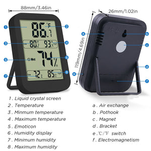 Termometro Umidita Digitale Backture Igrometro LCD Nero - Ilgrandebazar
