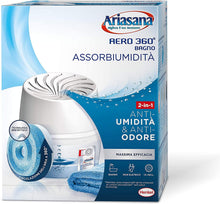 Carica l'immagine nel visualizzatore di Gallery, Ariasana Aero 360° Bagno Kit Assorbiumidità, deumidificatore casa non elettrico, assorbi umidità contro condensa, muffa e cattivi odori, 1 dispositivo e 1 ricarica in Tab da 450g