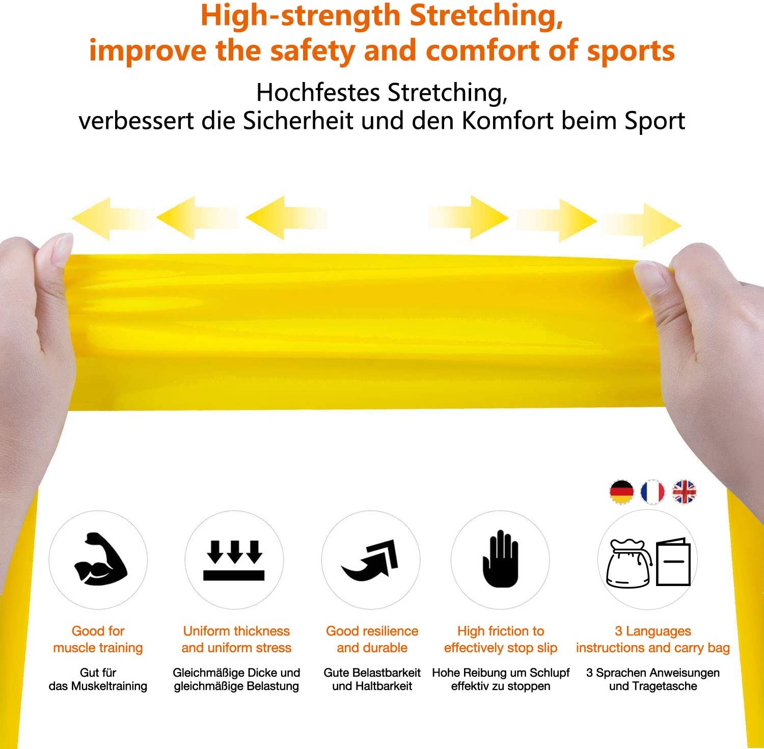 Fascia Elastica Fitness Gialla 5-15lb - Banda Di Resistenza Per Pilates, Yoga E Riabilitazione