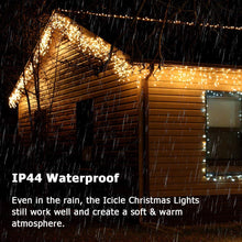 Carica l&#39;immagine nel visualizzatore di Gallery, Luci Natale Esterno Cascata, BrizLabs 8.8M 360 LED Tenda Luminosa Catena Luminosa Interno Luci Stringa Decorazione Natalizie 8 Modalità con Telecomando per Casa Feste Giardino Finestra, Bianco Caldo