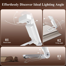 Carica l'immagine nel visualizzatore di Gallery, Alyvisun Luce da Lettura, 3 Modalità di Colore e 5 Livelli di Luminosità Regolabili, [Funzione Timer e Ricaricabile via USB], Lampada da Libro con Clip, Autonomia 80 ore (bianco)