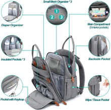 Carica l'immagine nel visualizzatore di Gallery, BabbleRoo Zaino Fasciatoio, Grande Capacità Zaino per il Cambio Unisex, Borsa Porta Pannolini con Materassino Fasciatoio, Cinghie per Passeggini, Tasche Isolanti Bottiglia, Tasca Ciuccio (Grigio)