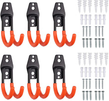 Carica l'immagine nel visualizzatore di Gallery, AMTOVL 6PZ Doppio Gancio in Acciaio per Garage Ganci da Parete Appendi Bici Scale Flessibili 15-40KG Set 6 Ganci Multiuso da Muro Rastrelliere per Giardino Capannone con Tasselli - Arancione
