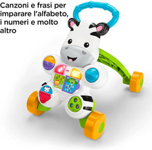 Carica l'immagine nel visualizzatore di Gallery, Fisher-Price Zebra Primi Passi Spingibile, Giocattolo Elettronico Educativo con Musica e Suoni, per Camminare, per Bambini di 6 + Mesi, HBB66, Imballaggio Sostenibile