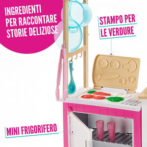 Barbie FRH73 - Cucina da Sogno con Bambola, 5 Aree di Gioco, Pasta Modellabile, Luci e Suoni, Giocattolo per Bambini 4 + Anni