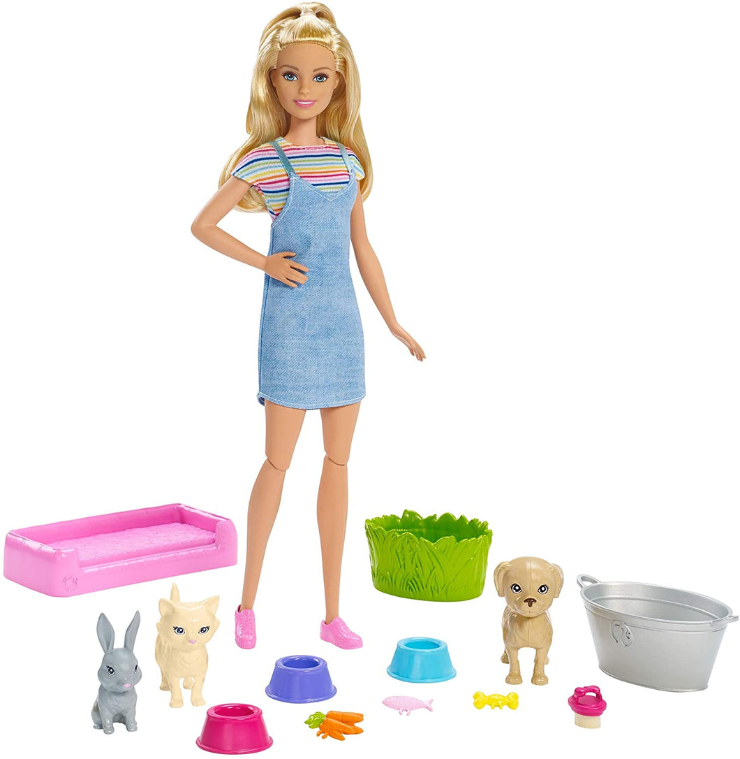 Barbie Cuccioli Cambia Colore, Playset con Bambola e Due Cuccioli che Cambiano Colore con l'Acqua, Giocattolo per bambini 3+ anni, FXH11