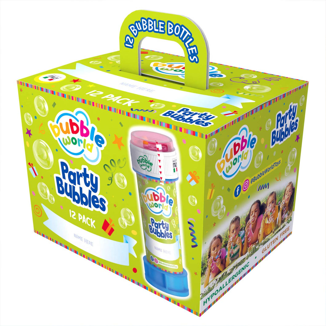 Dulcop- Party Bubbles Confezione da 12pz. Bolle di Sapone Made in Italy, Multicolore, 414.0720000
