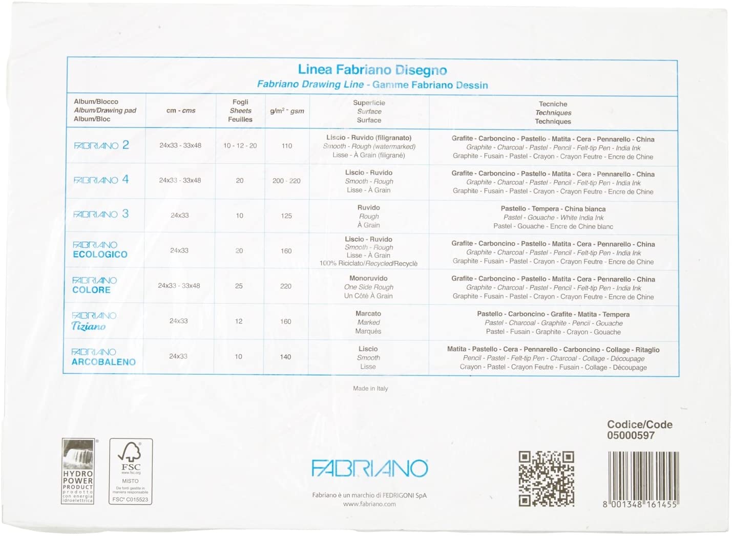 Fabriano F4 05000597, Album da Disegno, Formato 24 x 33 cm, Fogli Ruvi –