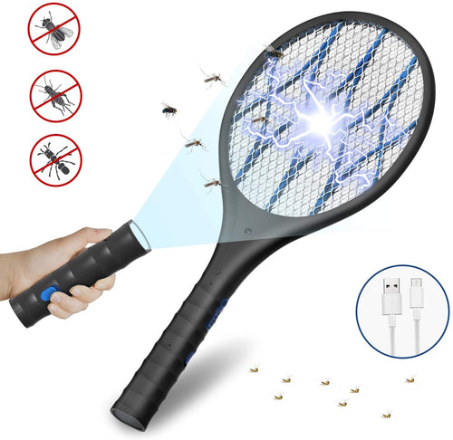 DOUHE Racchetta Zanzare Elettrica, USB Ricaricabile Antizanzare, Torcia Rimovibile, 4000 Volt, 3 Strati Protezione Maglia, Efficace Contro le Mosche, Ideale per Interni ed Esterni