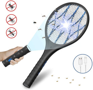 DOUHE Racchetta Zanzare Elettrica, USB Ricaricabile Antizanzare, Torcia Rimovibile, 4000 Volt, 3 Strati Protezione Maglia, Efficace Contro le Mosche, Ideale per Interni ed Esterni