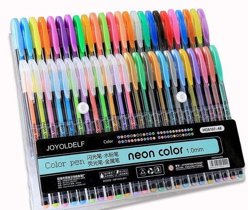Set di 48 penne gel colorate - glitter, metallico, 48color-1,0mm, Multicolore