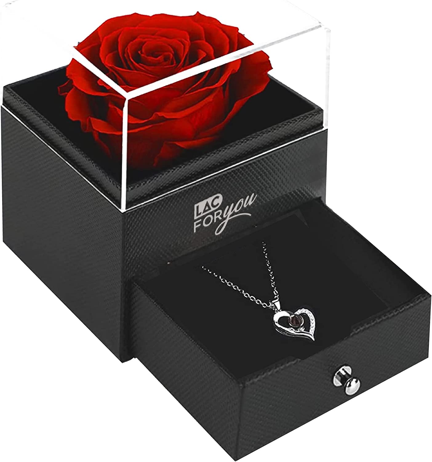 Collana Con Ciondolo Rosa Rossa E Cuore In Elegante Set Regalo – San Valentino, Festa Della Mamma, Anniversario - 4