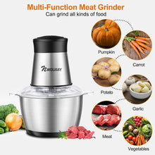 Carica l'immagine nel visualizzatore di Gallery, NWOUIIAY Tritatutto Elettrico 600 W con 2L Ciotola in Acciaio Inox 2 Velocità con 4 Lame Affilate Frullatore Tritatutto con Motore Potente Robot da Cucina per Frutta Verdura Carne Spezie