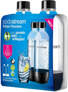 SodaStream 2 Bottiglie per gasatore d'acqua, Universali, Lavabili in Lavastoviglie, Capienza 1 litro, Trasparenti, Compatibili con modelli gasatori SodaStream Jet, Spirit, Source, Power, Play