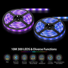 Carica l'immagine nel visualizzatore di Gallery, Aerb 10M Bluetooth Striscia LED RGB 5050, Impermeabile IP65,TV Retroilluminazione 16 Colori 4 Mode, 300LEDs 12V 5A, Funzione Musicale, Smart Controllo APP e Telecomando, Ricarica USB, Per Decorazioni