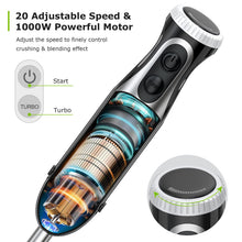 Carica l'immagine nel visualizzatore di Gallery, Bonsenkitchen Frullatore a Immersione Multifunzione 4 in 1, Minipimer in Acciaio Inox, 1000 W, 20 Velocità Regolabili, con Frusta, Tritatutto da 500 ml e Misurino da 700 ml, HB3203