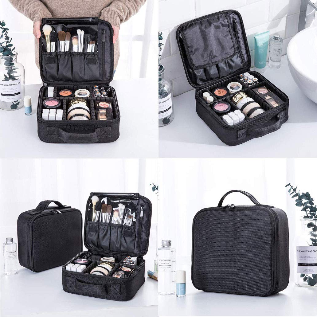 LEcylankEr Beauty Case Donna Grande, Borsa Cosmetica A Doppio Strato Portatile, Pochette Trucchi Da Viaggio Con Scomparti Multipli, Beauty Case Trucchi Impermeabile Di Grande Capacità (Marrone - Foto 1