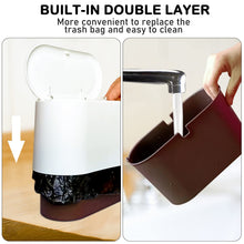 Carica l'immagine nel visualizzatore di Gallery, Cestino Spazzatura con Coperchio, da Tavolo con Pop-up, Mini in Plastica, per il Letto Dell'auto Cucina Bagno ufficio Scrivania WC (1.5L,Bianco)