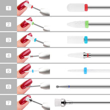 Carica l&#39;immagine nel visualizzatore di Gallery, MAQUITA Punte Fresa Unghie, set di manicure elettrico da 7 pezzi Kit di trapano per unghie elettrico 3/32&quot;Ceramica Lima per unghie elettrica Manicure Pedicure Uso domestico (White)