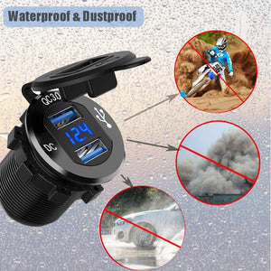 GemCoo QC3.0 Presa USB per Auto Doppio in Alluminio, 12V / 24V 36W 2 Blu