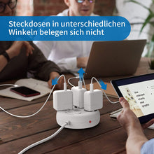 Carica l&#39;immagine nel visualizzatore di Gallery, Presa multipla da muro, Sovratensione Ciabatta NTONPOWER Bagel Multipresa 3 shuko prese con 2 USB per cavo 1,5 metri con interruttore e indicatore e per Soggiorno, Ufficio, Viaggio – Bianco
