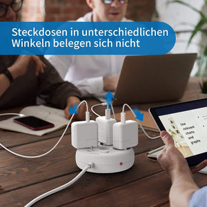 Presa multipla da muro, Sovratensione Ciabatta NTONPOWER Bagel Multipresa 3 shuko prese con 2 USB per cavo 1,5 metri con interruttore e indicatore e per Soggiorno, Ufficio, Viaggio – Bianco