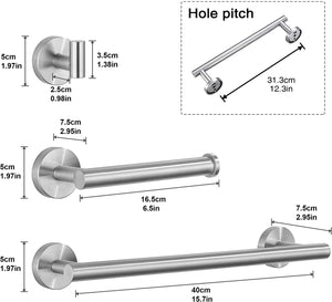 Hoomtaook Set da bagno 304 Portasciugamani in Acciaio Inossidabile per Bagni 3 in 1 Portasciugamani Porta Carta Igienica a Parete Finitura Spazzolata Installazione Trapano Superficiale Argento
