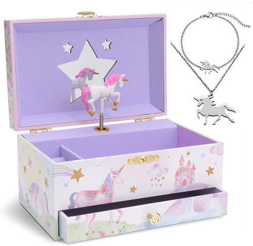 Jewelkeeper - Carillon portagioielli con Unicorno e Set di Gioielli per Bambine - 3 Regali a Tema Unicorno per Ragazze