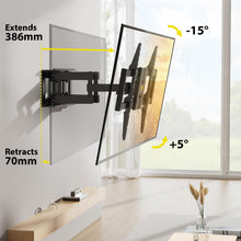 Carica l&#39;immagine nel visualizzatore di Gallery, Alphamount Supporto TV Parete per 37-75 Pollici Schermi fino a 45 kg, Staffa tv con doppie braccia, girevole, estensione e inclinazione, supporto a parete con Max VESA 600x400 mm, APLF6-E